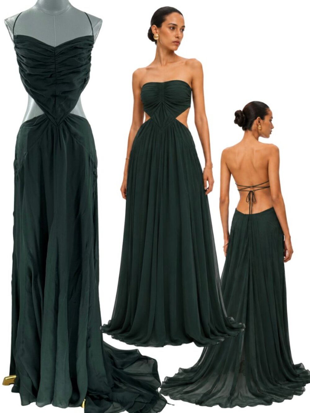 🆕 CULT GAIA 🧿 NWT Aphea Silk Cut Out Backless Dress, Forest Green - Sz US 10